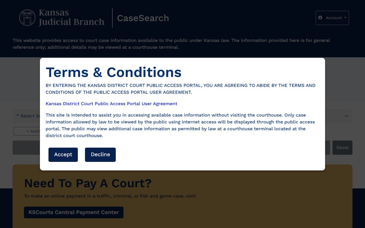 Kiowa County court records after arrest search through Kansas CaseSearch